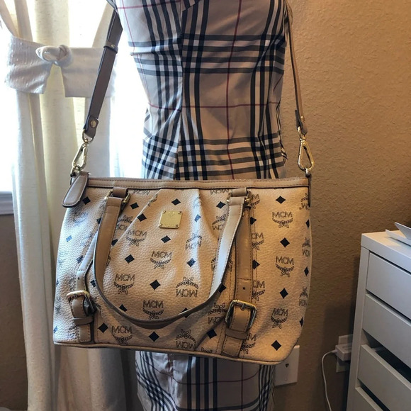 MCM CREAM VISETOS LEATHER BAG - Picture 15 of 16
